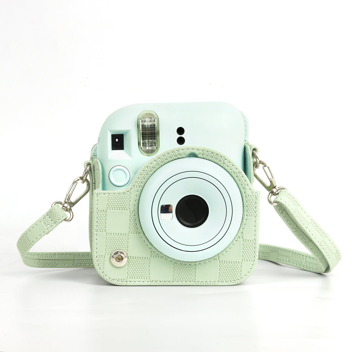 Zikkon Instax Mini 12 Protective Camera Case PU Leather Checkerboard Style Carrying Bag Green