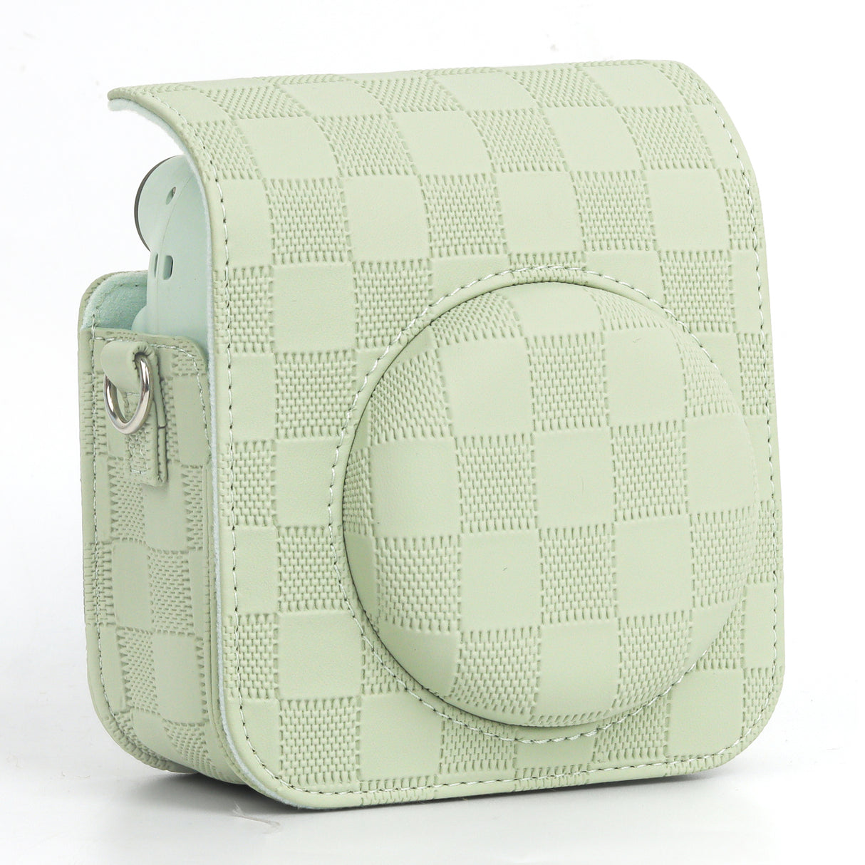 Zikkon Instax Mini 12 Protective Camera Case PU Leather Checkerboard Style Carrying Bag Green