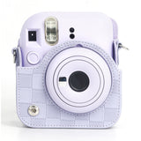 Zikkon Instax Mini 12 Protective Camera Case PU Leather Checkerboard Style Carrying Bag Purple
