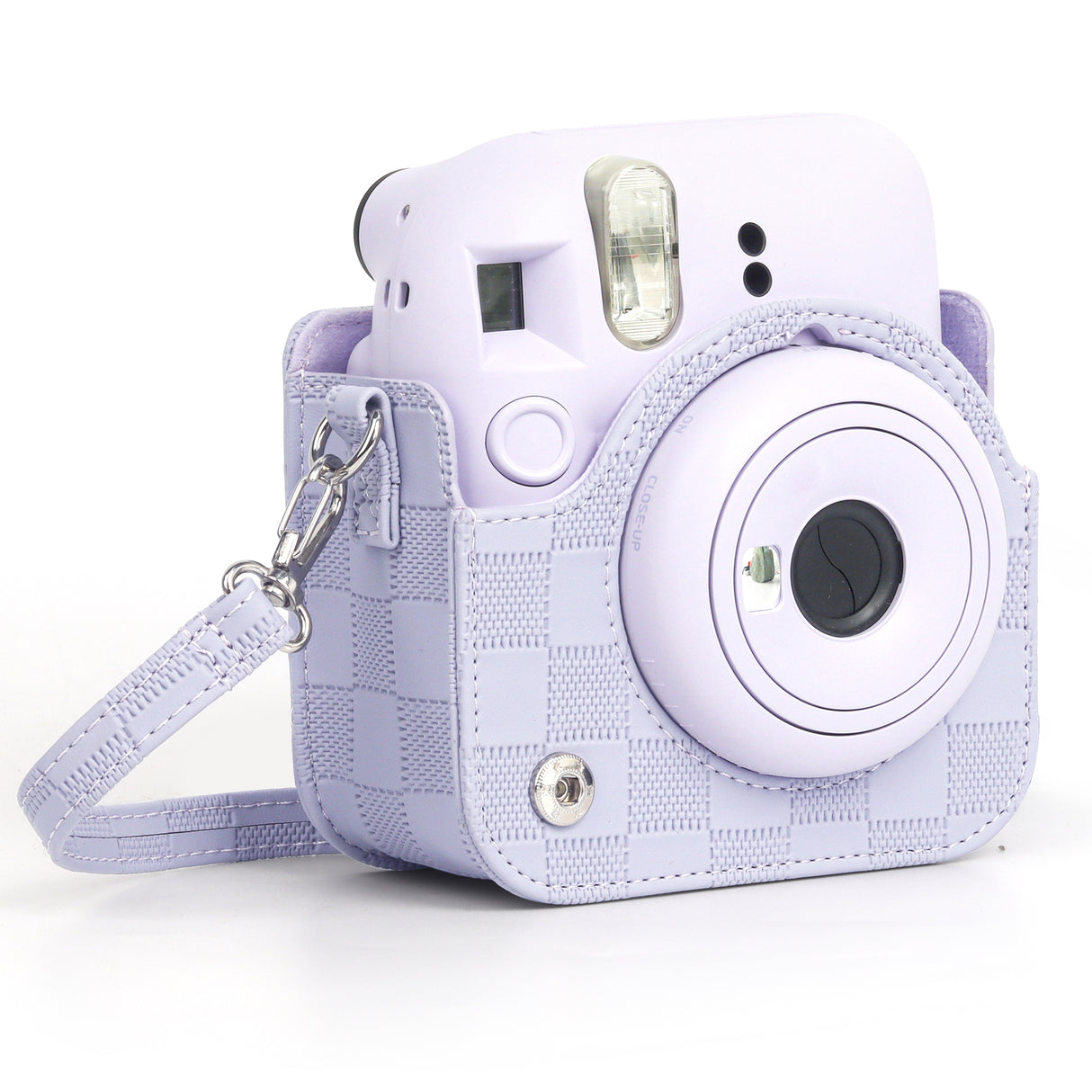 Zikkon Instax Mini 12 Protective Camera Case PU Leather Checkerboard Style Carrying Bag Purple