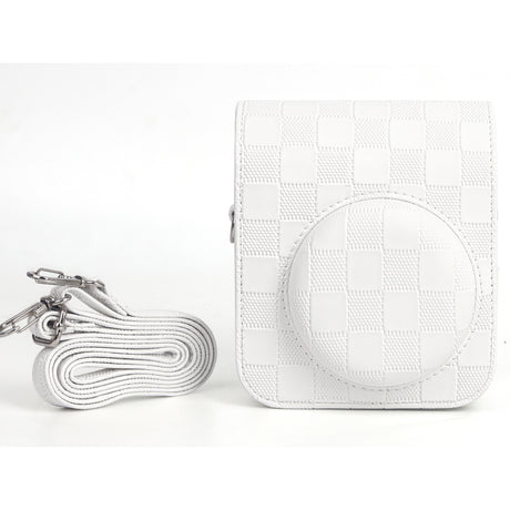 Zikkon Instax Mini 12 Protective Camera Case PU Leather Checkerboard Style Carrying Bag white