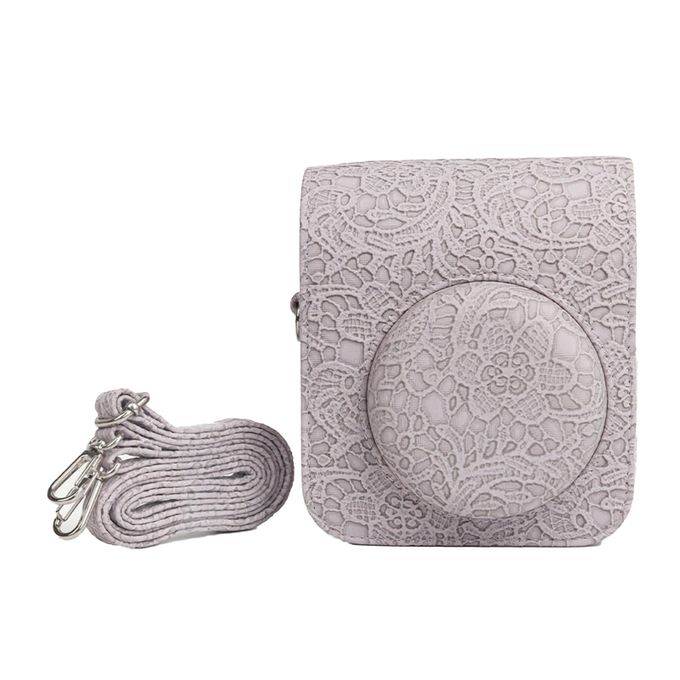 Zikkon Instax Mini 12 Protective Embossed PU Leather Carrying Bag_Purple Lace