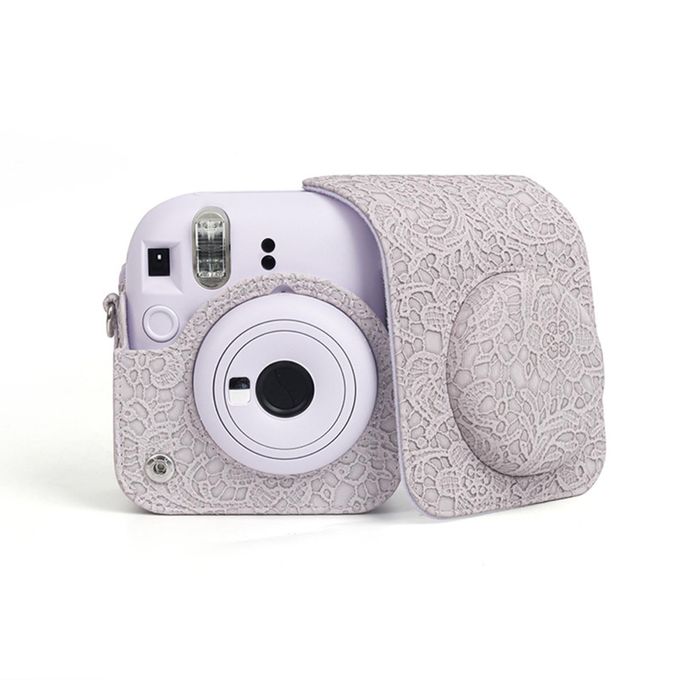 Zikkon Instax Mini 12 Protective Embossed PU Leather Carrying Bag_Purple Lace