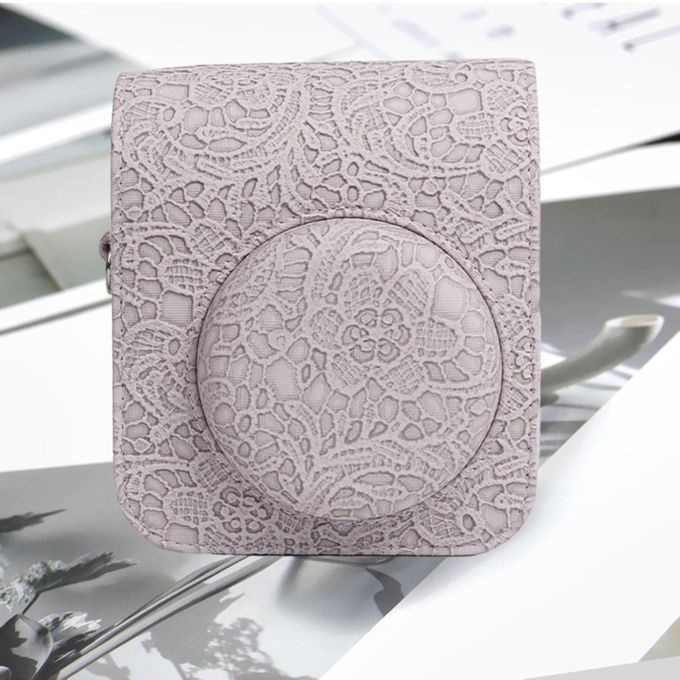 Zikkon Instax Mini 12 Protective Embossed PU Leather Carrying Bag_Purple Lace
