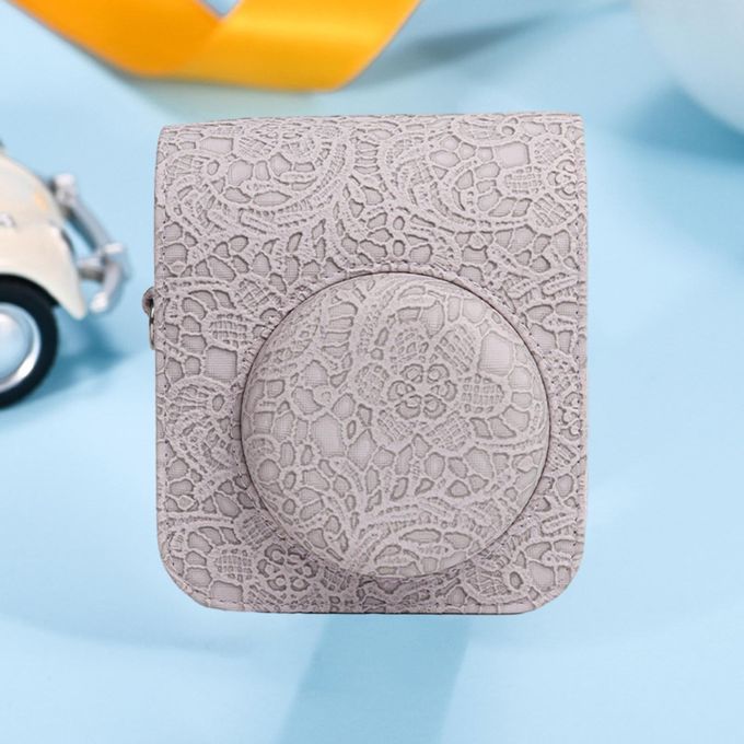 Zikkon Instax Mini 12 Protective Embossed PU Leather Carrying Bag_Purple Lace