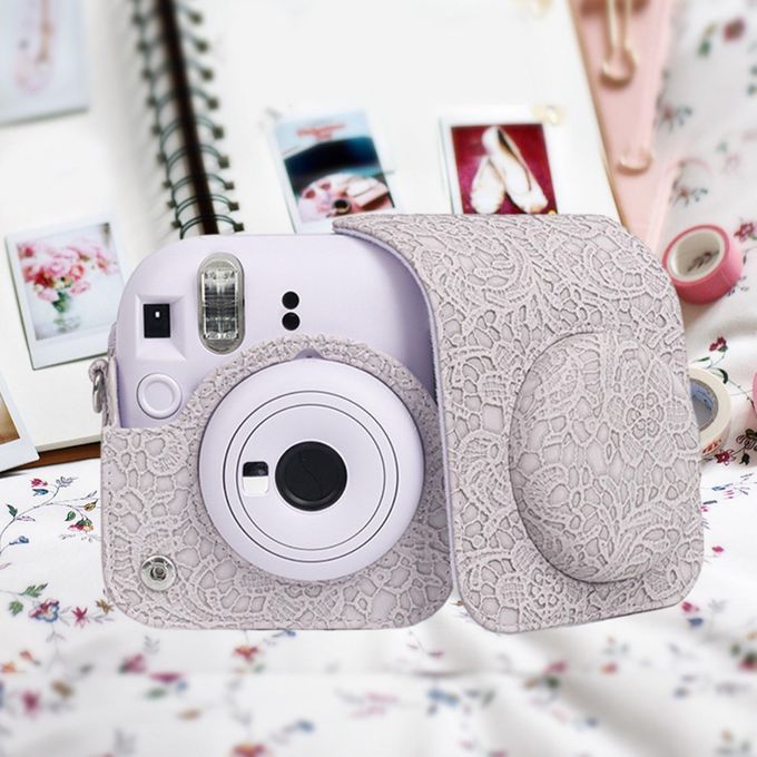 Zikkon Instax Mini 12 Protective Embossed PU Leather Carrying Bag_Purple Lace