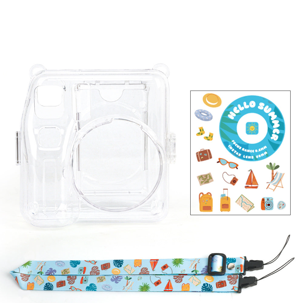 Zikkon Instax Mini SE Crystal Case Photo Storage Pocket with Shoulder Straps + Stickers set (Blue)