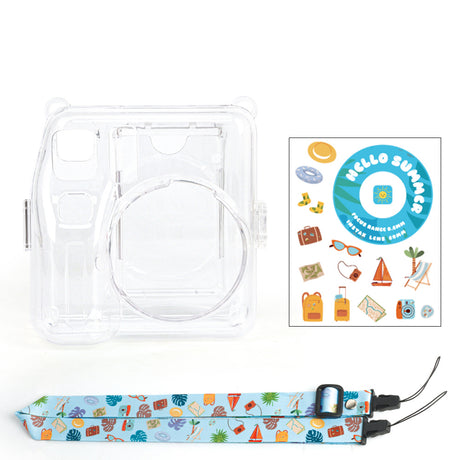 Zikkon Instax Mini SE Crystal Case Photo Storage Pocket with Shoulder Straps + Stickers set (Blue)