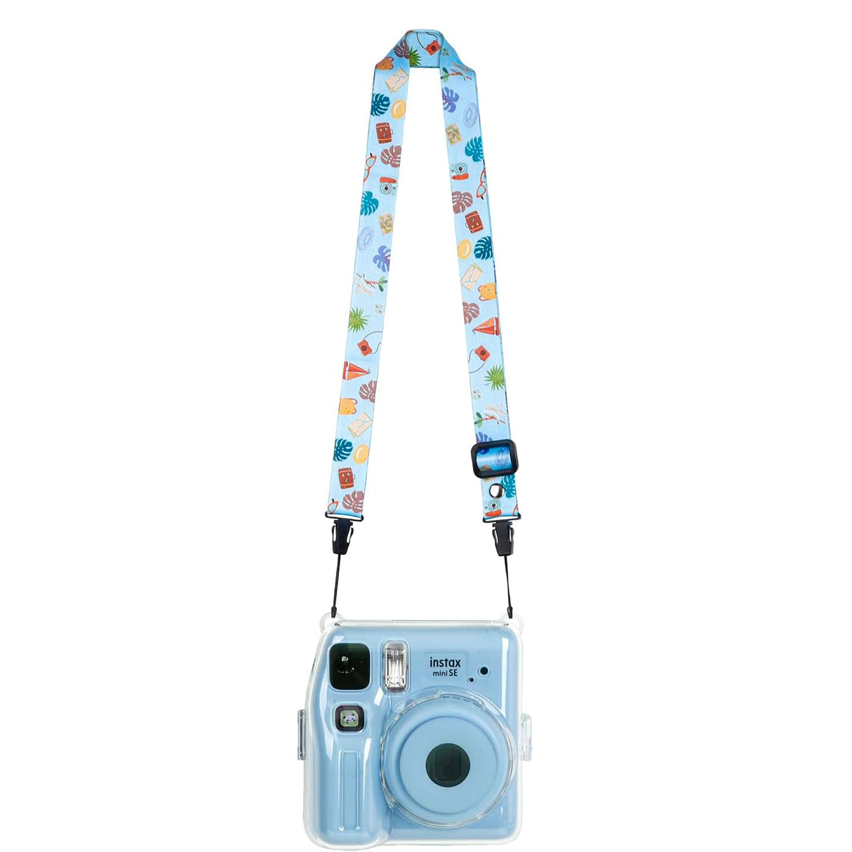 Zikkon Instax Mini SE Crystal Case Photo Storage Pocket with Shoulder Straps + Stickers set (Blue)