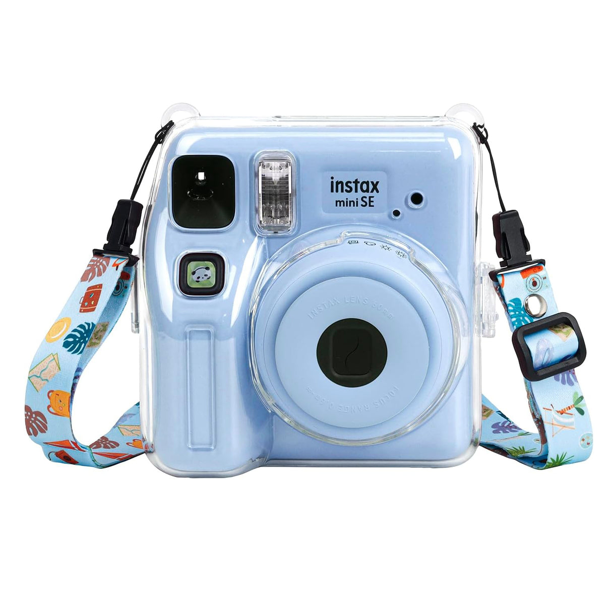 Zikkon Instax Mini SE Crystal Case Photo Storage Pocket with Shoulder Straps + Stickers set (Blue)
