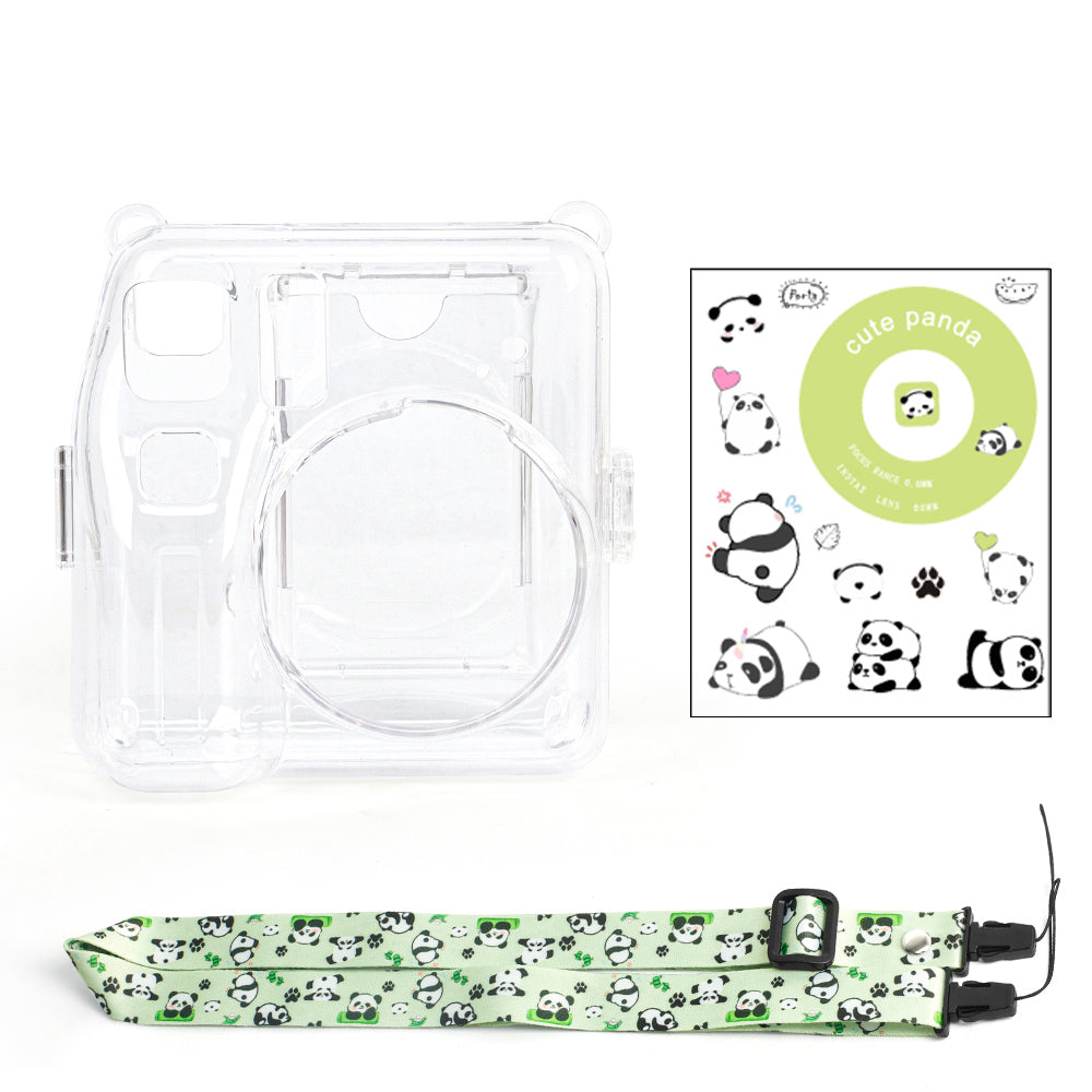 Zikkon Instax Mini SE Crystal Case Photo Storage Pocket with Shoulder Straps + Stickers set (Green)