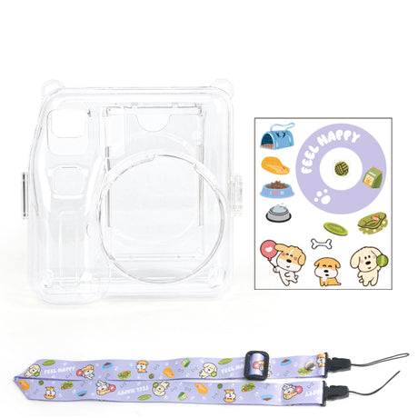 Zikkon Instax Mini SE Crystal Case Photo Storage Pocket with Shoulder Straps + Stickers set (Purple)