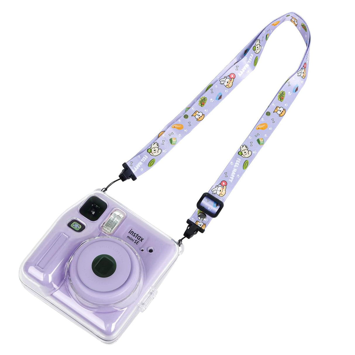 Zikkon Instax Mini SE Crystal Case Photo Storage Pocket with Shoulder Straps + Stickers set (Purple)