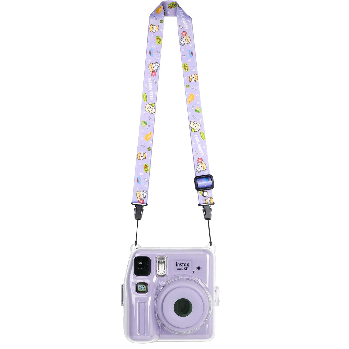 Zikkon Instax Mini SE Crystal Case Photo Storage Pocket with Shoulder Straps + Stickers set (Purple)