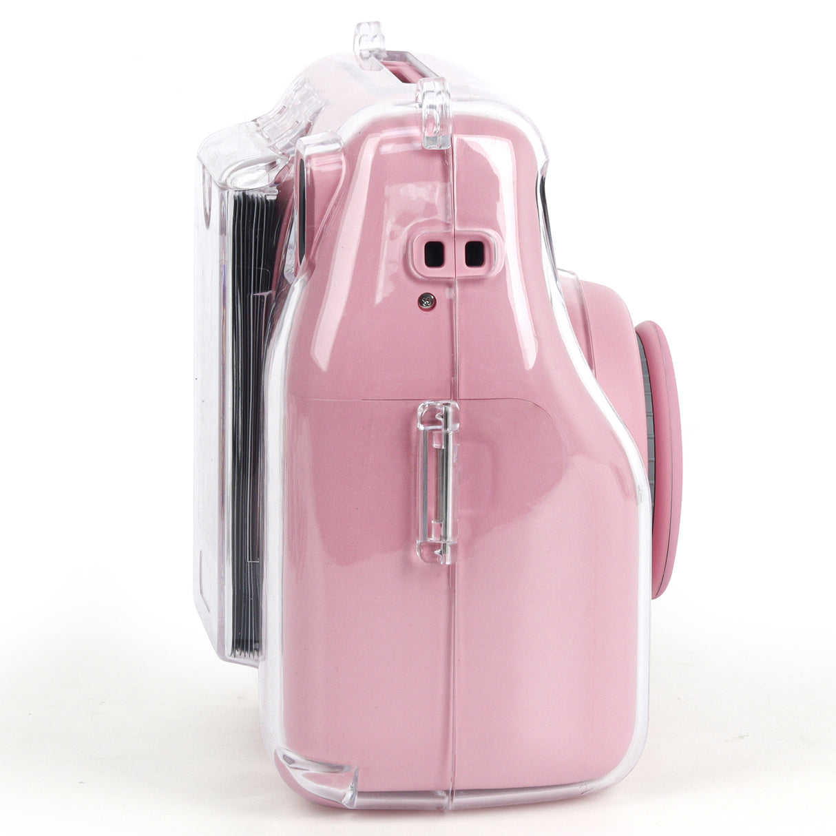 Zikkon Instax Mini SE Crystal Case Photo Storage Pocket with Shoulder Straps + Stickers set (Pink)