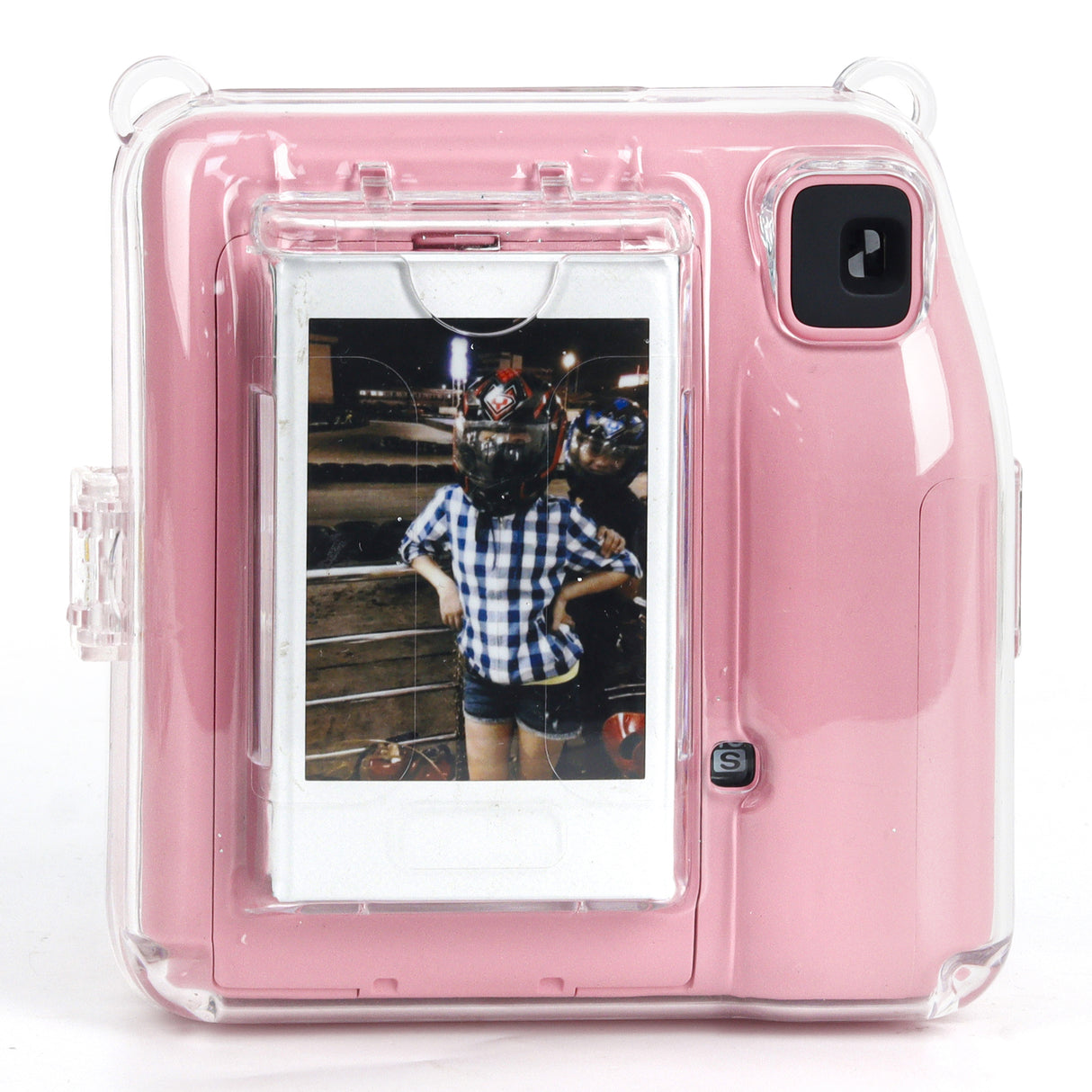Zikkon Instax Mini SE Crystal Case Photo Storage Pocket with Shoulder Straps + Stickers set (Pink)