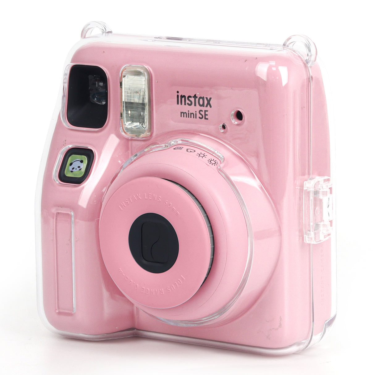 Zikkon Instax Mini SE Crystal Case Photo Storage Pocket with Shoulder Straps + Stickers set (Pink)