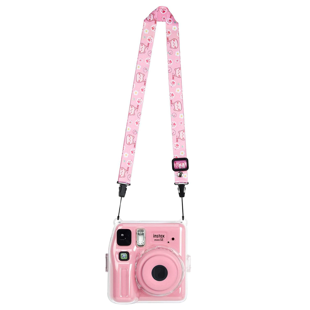 Zikkon Instax Mini SE Crystal Case Photo Storage Pocket with Shoulder Straps + Stickers set (Pink)