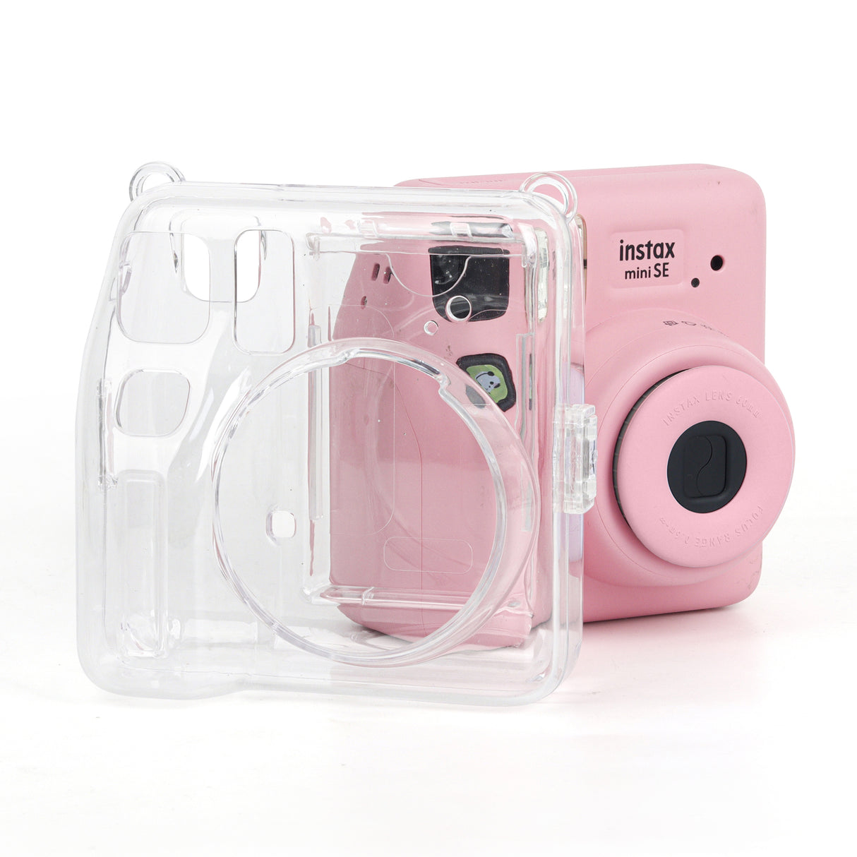 Zikkon Instax Mini SE Crystal Case Photo Storage Pocket with Shoulder Straps + Stickers set (Pink)