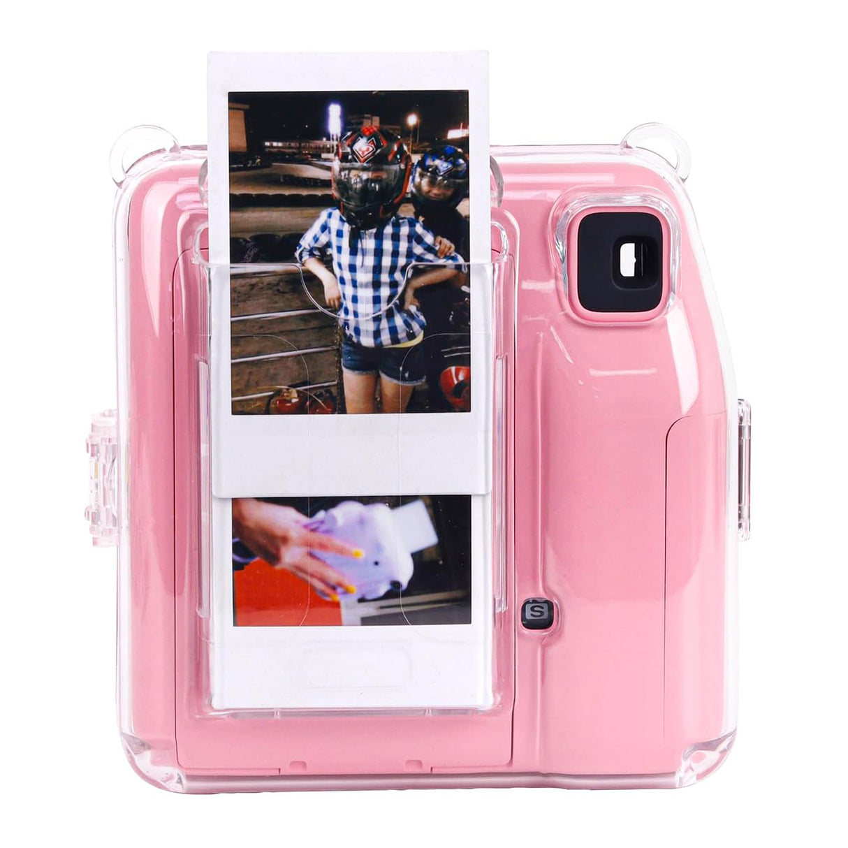 Zikkon Instax Mini SE Crystal Case Photo Storage Pocket with Shoulder Straps + Stickers set (Pink)