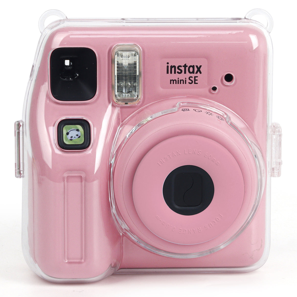 Zikkon Instax Mini SE Crystal Case Photo Storage Pocket with Shoulder Straps + Stickers set (Pink)
