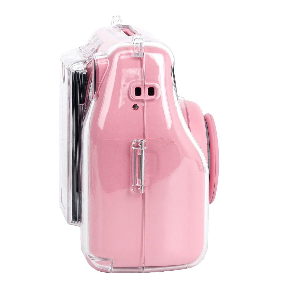 Zikkon Instax Mini SE Crystal Case Photo Storage Pocket with Shoulder Straps + Stickers set (Pink)