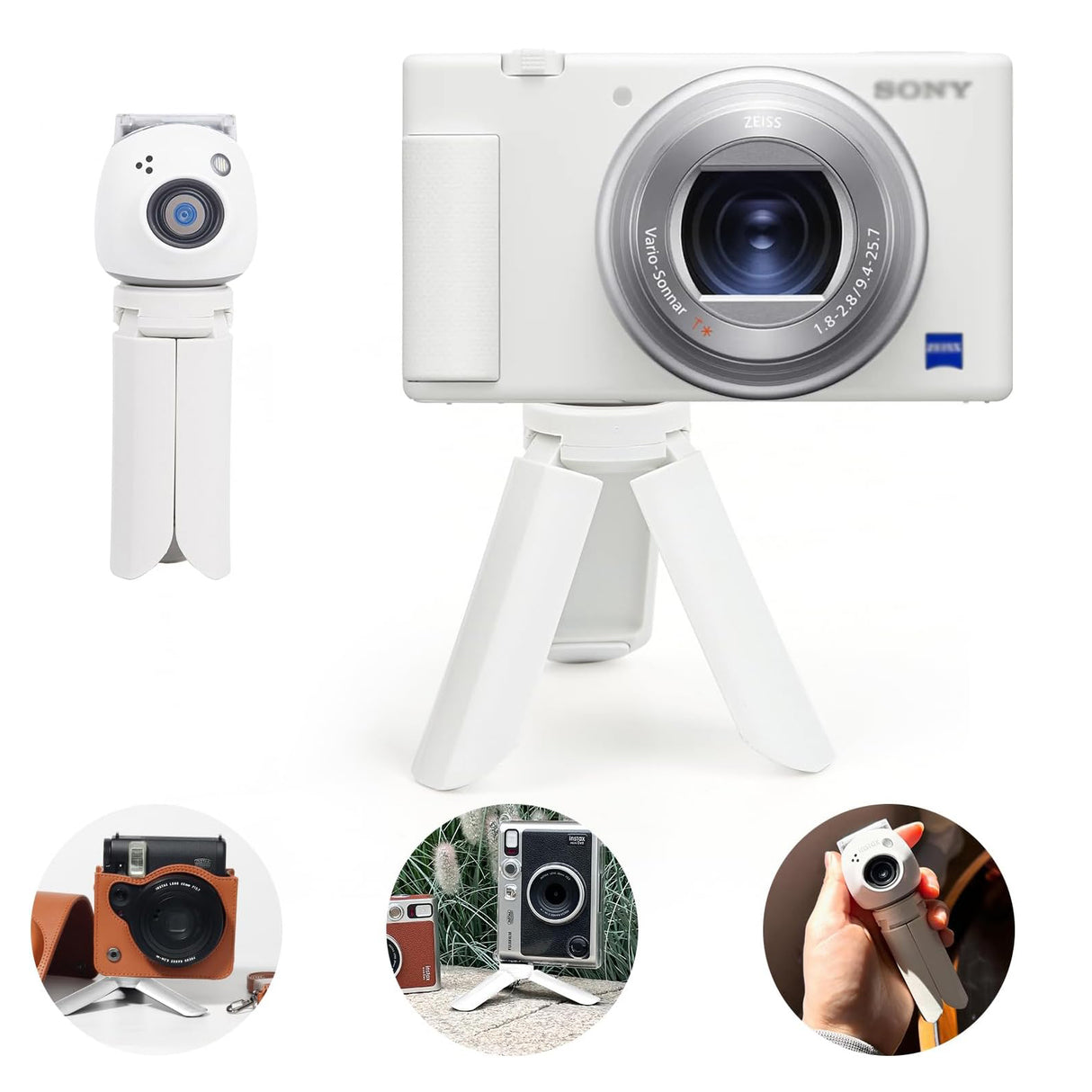 Zikkon Mini Tripod for Fujifilm Instax Mini Evo/99/PAL/70/LOMO Instant Camera (White)