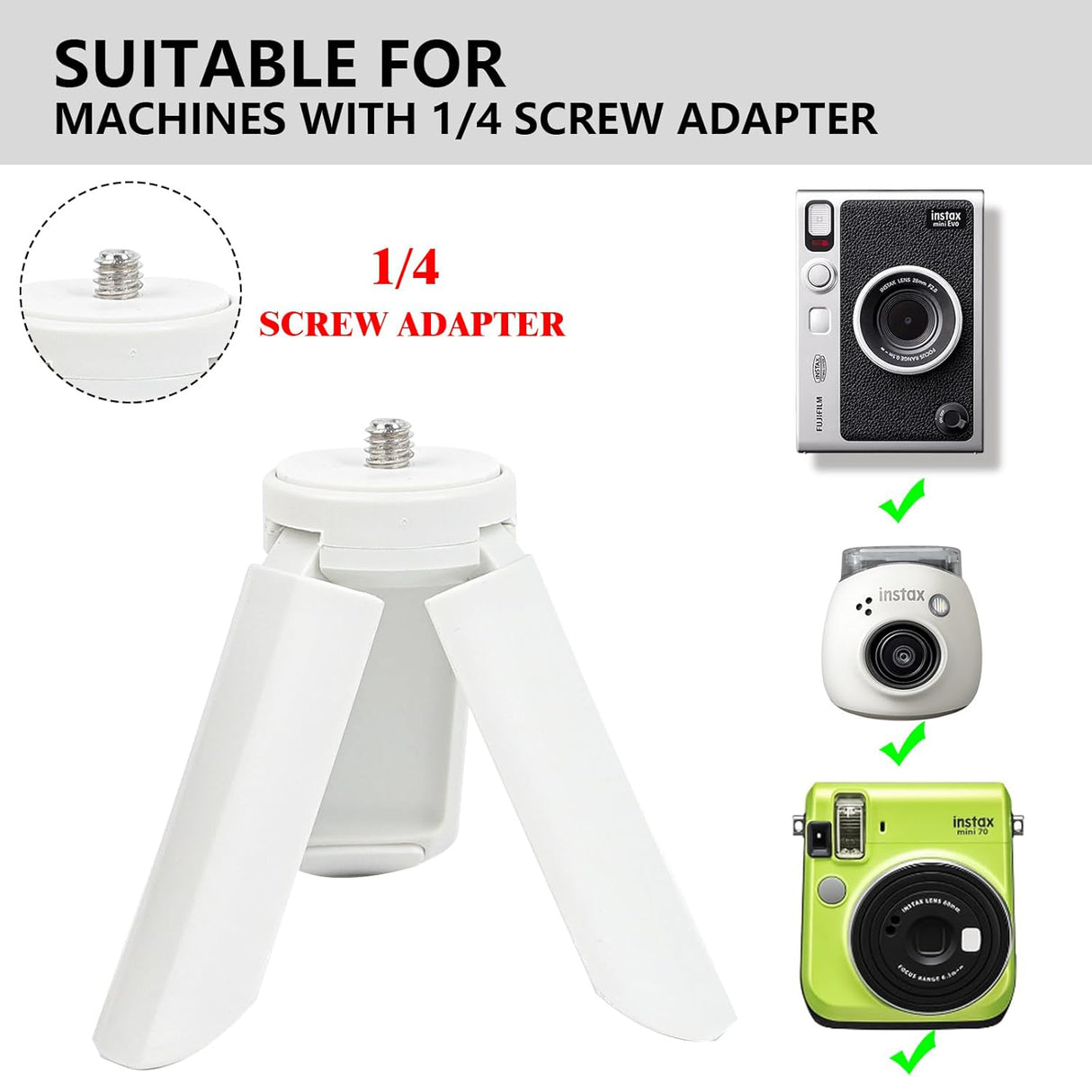 Zikkon Mini Tripod for Fujifilm Instax Mini Evo/99/PAL/70/LOMO Instant Camera (White)