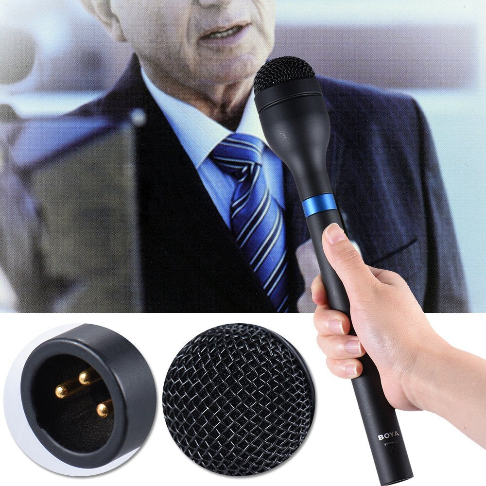 BOYA BY-HM100 Handheld Dynamic Microphone Mic Omni-Directional XLR Connector Aluminum Alloy Body Extra Long Handle for ENG Interview Presentation Recording