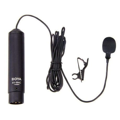 BOYA BY-M4C Phantom Power Clip-On Cardioid XLR Lavalier Microphone for Canon Sony Panasonic Camcorders ZOOM H4n H5 H6 TASCAM Audio Recorders