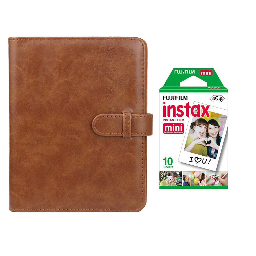 Fujifilm Instax Mini 10X1 Instant Film With Compatible 128 Pockets Mini Photo Album Brown