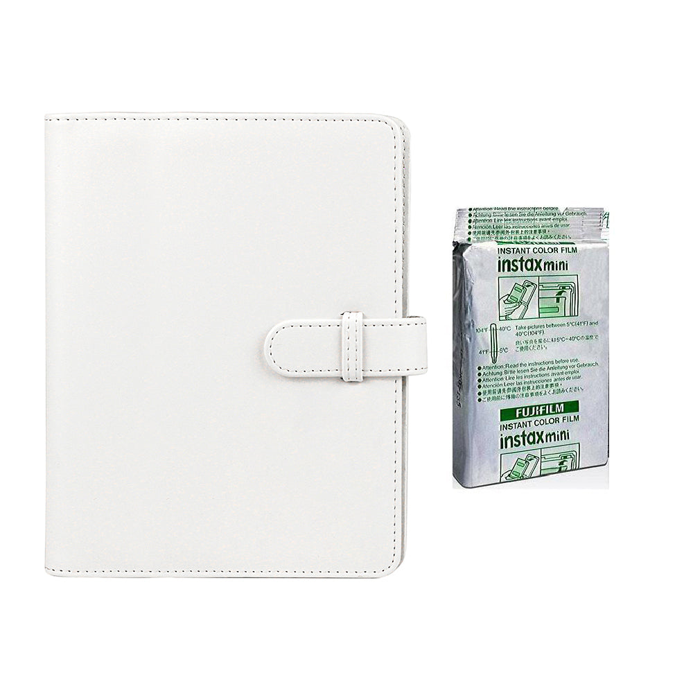 Fujifilm Instax Mini 10X1 Instant Film With Compatible 128 Pockets Mini Photo Album lce white