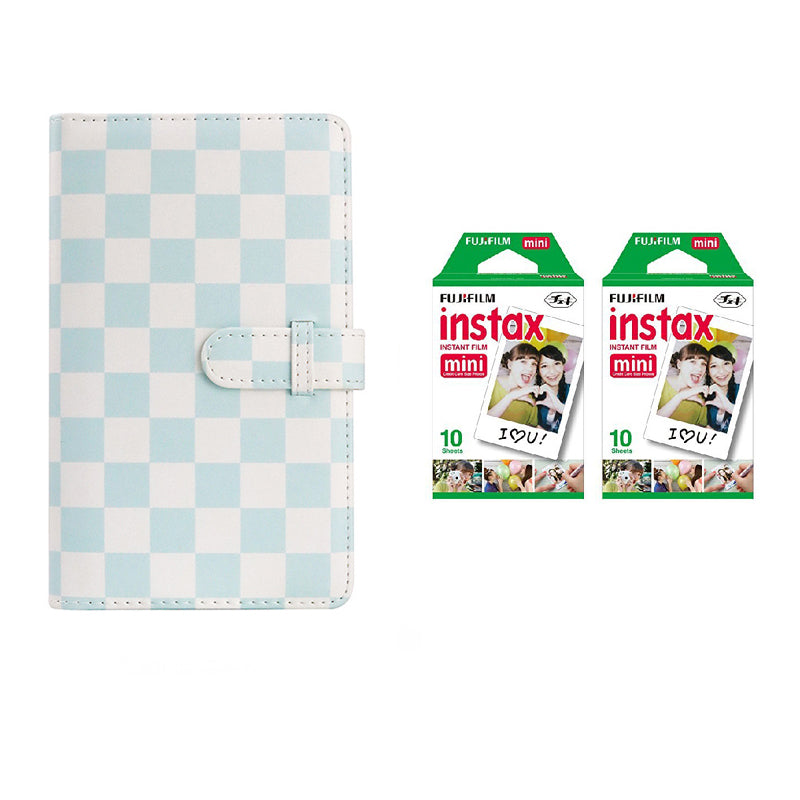 Fujifilm Instax Mini 10X2 Instant Film With 96-Sheets Album For Mini Film (3 inch) Blue Checkboard