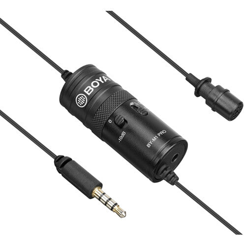 BOYA BY-M1 Pro Omnidirectional Lavalier Condenser Microphone with Gain control, Headphone-out, Noise cancellation for iPhone Android Smartphone DSLR Camera Camcorder Audio Recorder YouTube(20ft Cable)