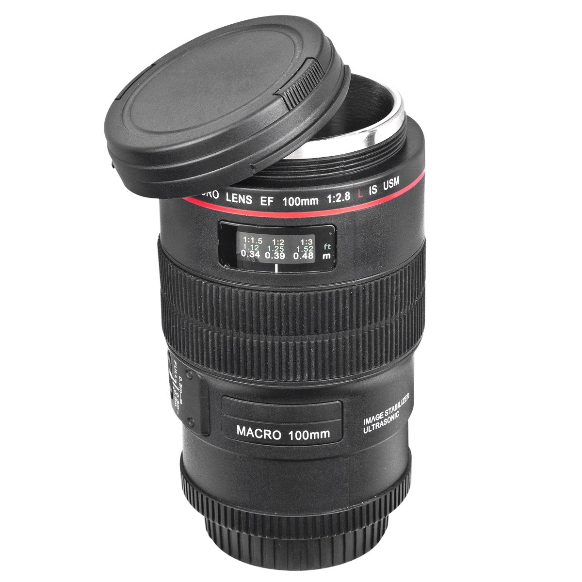 Zenko Camera Lens Cup 350ml , EF Macro 100mm Thermos Travel Coffee Mug with carry pouch