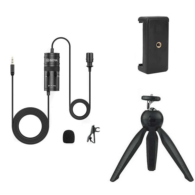 BOYA BY-M1 Pro with Mini Tripod and Mount 2 Omnidirectional Lavalier Condenser Microphone