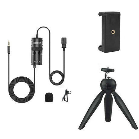 BOYA BY-M1 Pro with Mini Tripod and Mount 2 Omnidirectional Lavalier Condenser Microphone