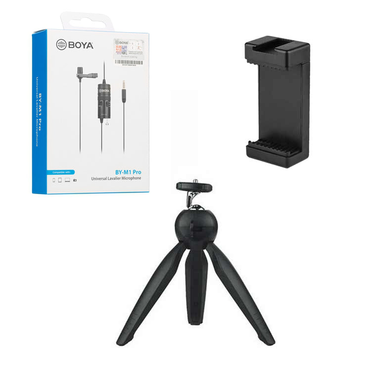 BOYA BY-M1 Pro with Mini Tripod and Mount 3 Omnidirectional Lavalier Condenser Microphone
