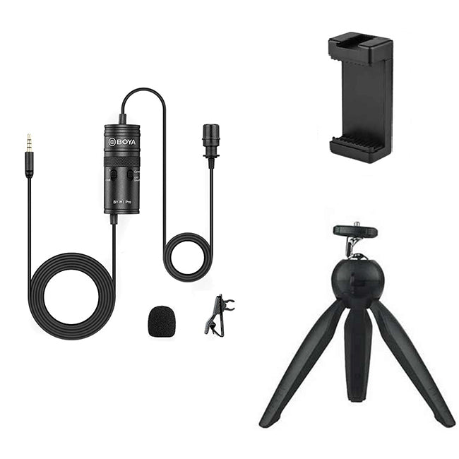 BOYA BY-M1 Pro with Mini Tripod and Mount 3 Omnidirectional Lavalier Condenser Microphone