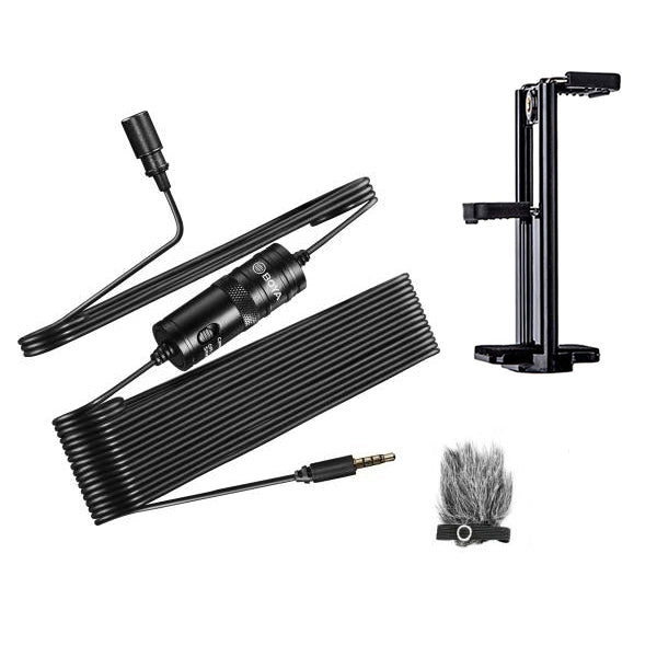 BOYA BY-M1 with Fur-Lav and Mount4 Omnidirectional Lavalier Condenser Microphone