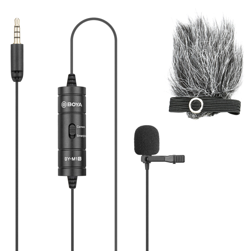 BOYA BY M1S with Fur Lav Omnidirectional Lavalier Microphone