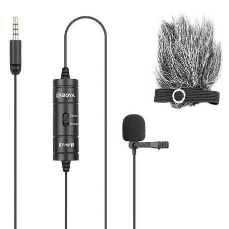 BOYA BY M1S with Fur Lav Omnidirectional Lavalier Microphone