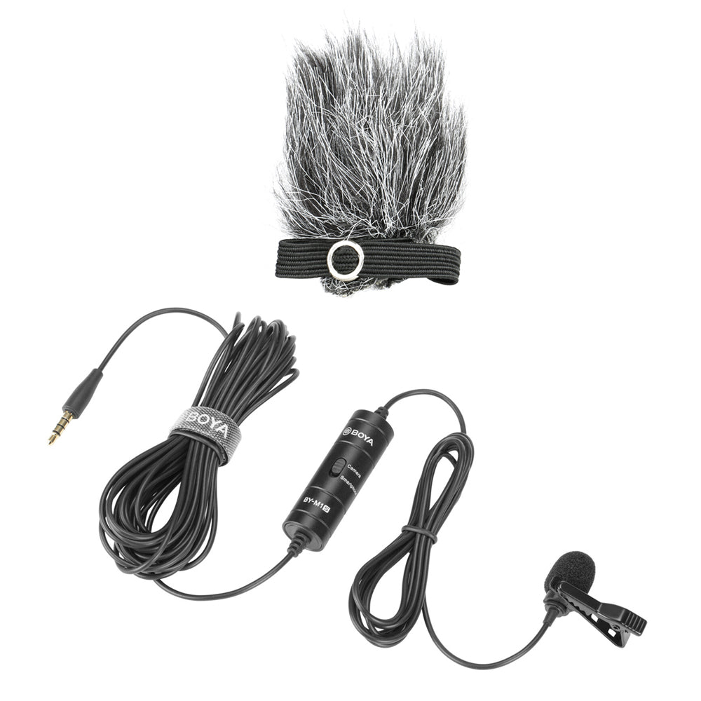 BOYA BY M1S with Fur Lav Omnidirectional Lavalier Microphone
