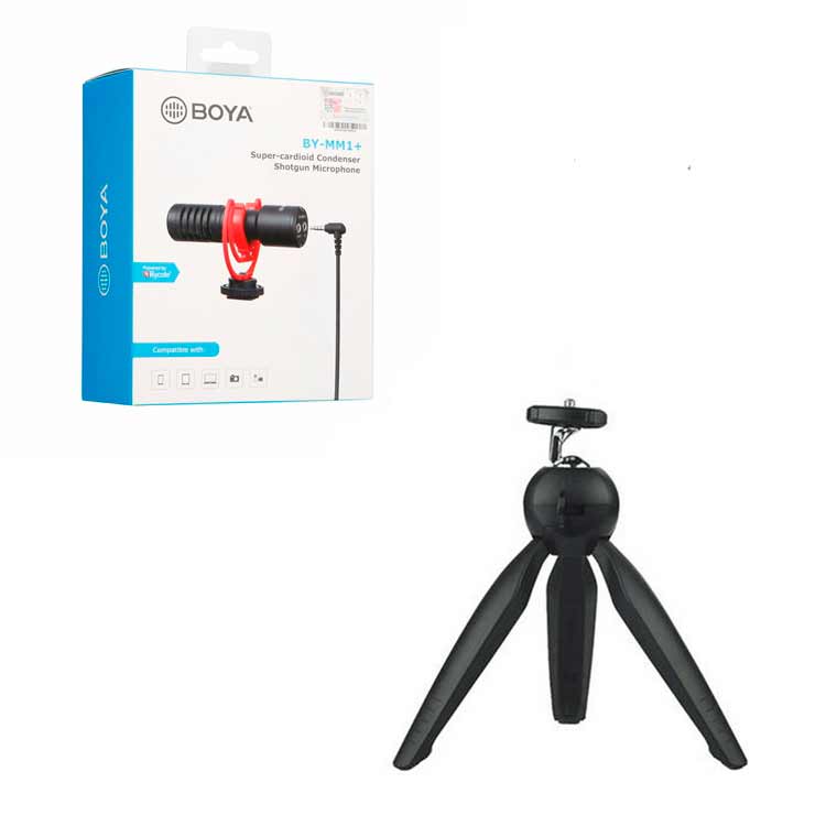 BOYA BY-MM1+ with Mini Tripod Super-Cardioid Shotgun Microphone Microphone