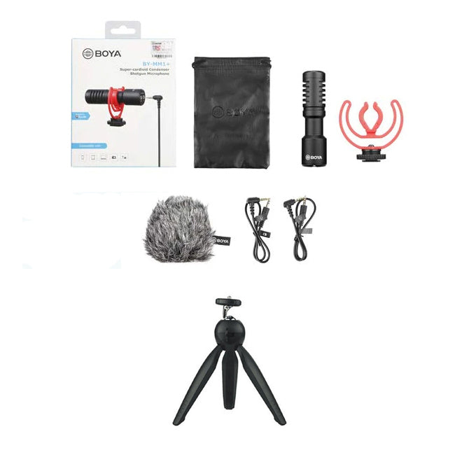 BOYA BY-MM1+ with Mini Tripod Super-Cardioid Shotgun Microphone Microphone