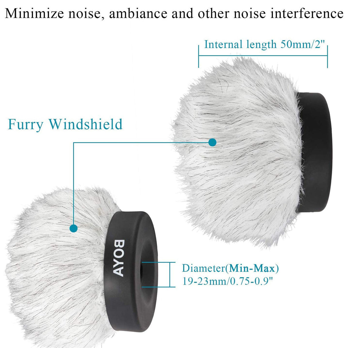 BOYA BY-P50 Furry Outdoor Interview Microphone Windshield Muff for Shotgun Capacitor Microphones (Inside Depth 2'' / 50mm)