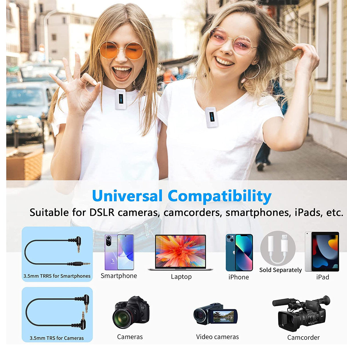 BOYA BY-XM6 K2W 2.4GHz Ultra-compact Wireless Microphone System Kit (White Color)