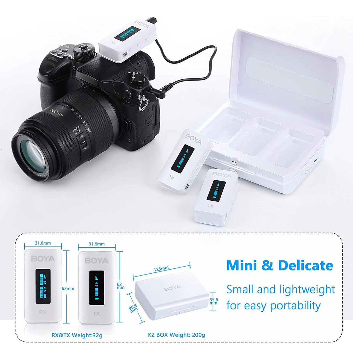 BOYA BY-XM6 K2W 2.4GHz Ultra-compact Wireless Microphone System Kit (White Color)