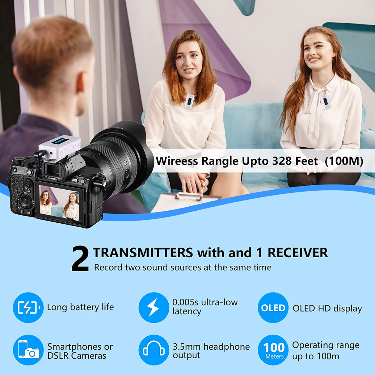 BOYA BY-XM6 K2W 2.4GHz Ultra-compact Wireless Microphone System Kit (White Color)