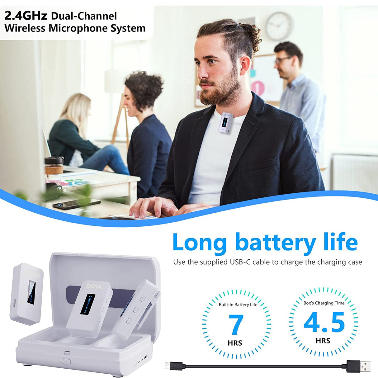 BOYA BY-XM6 K2W 2.4GHz Ultra-compact Wireless Microphone System Kit (White Color)